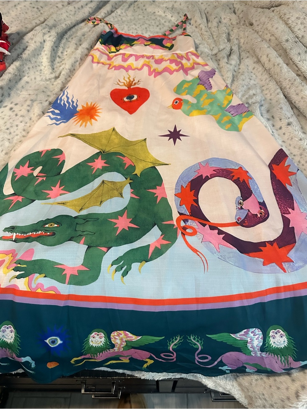 Ladies small Dragon & Star Print Summer Dress in Multicolor